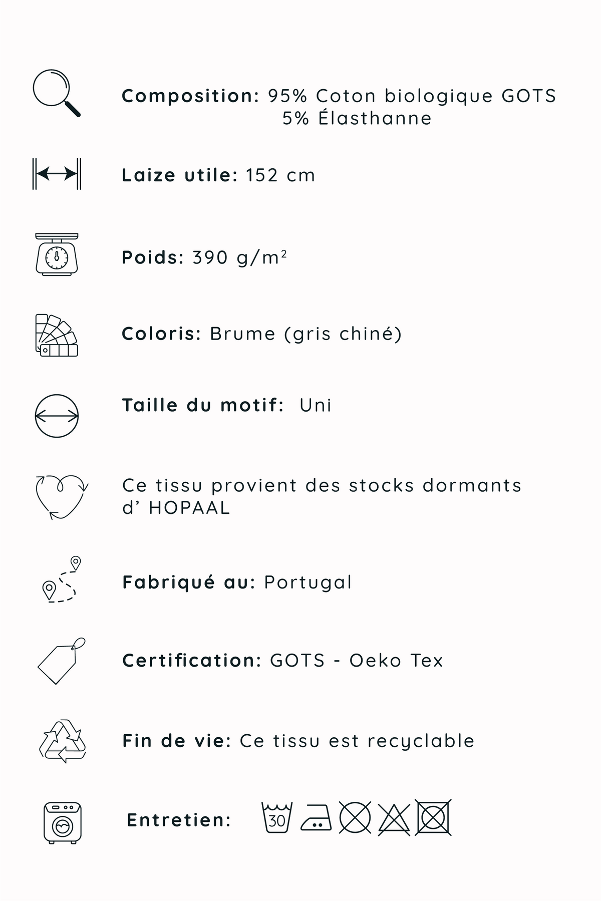 Bord-côte 1x1 - Gris Brume