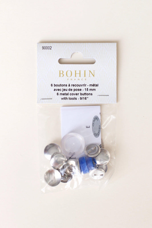 Lot de 6 boutons à recouvrir en métal, avec outil, 15 mm - Bohin - Muremure mercerie