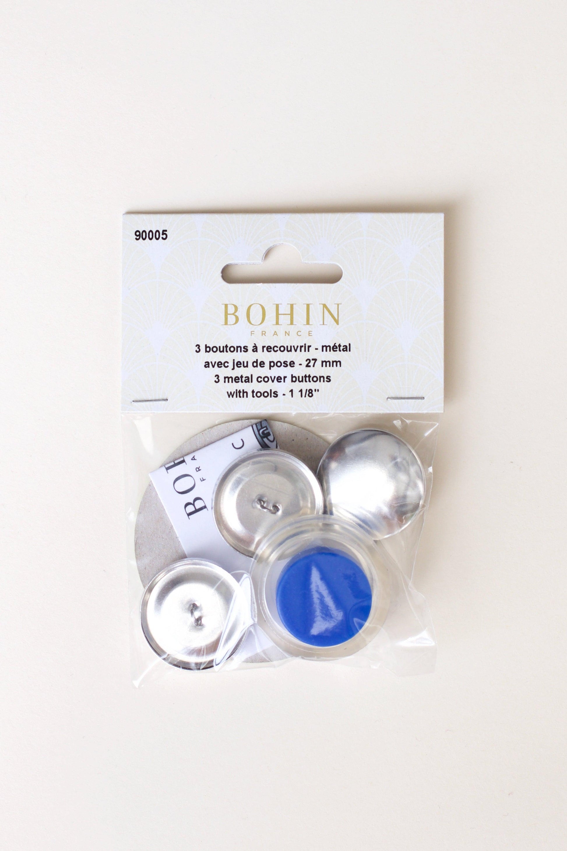 Lot de 3 boutons à recouvrir en métal, avec outil, 27 mm - Bohin - Muremure mercerie