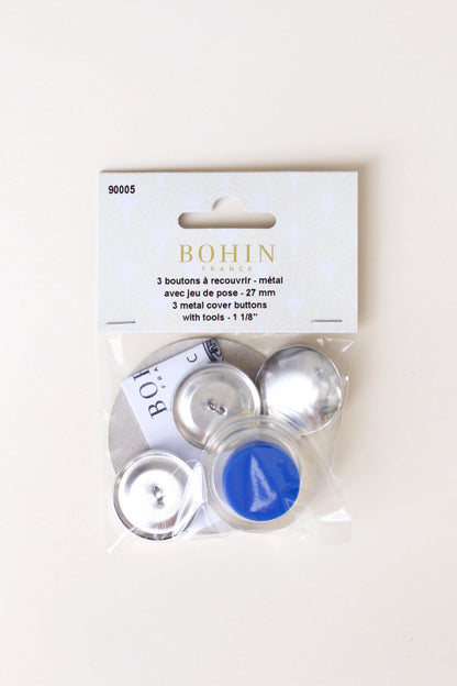 Lot de 3 boutons à recouvrir en métal, avec outil, 27 mm - Bohin - Muremure mercerie