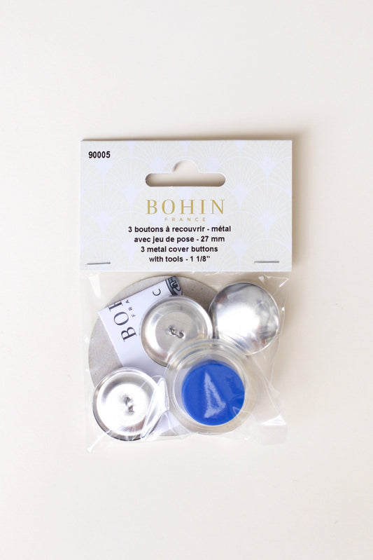 Lot de 3 boutons à recouvrir en métal, avec outil, 27 mm - Bohin - Muremure mercerie