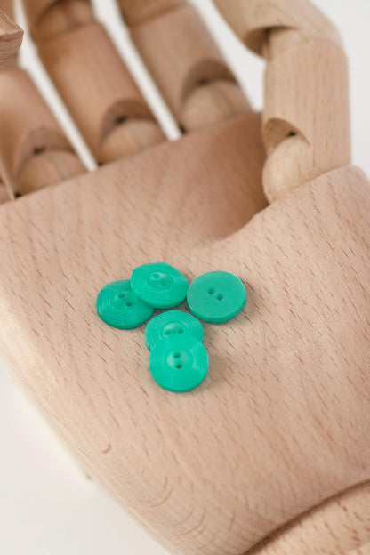 boutons vintages ronds à coudre, 2 deux trous,  vert clair vif, en plastique , diamètre 10 12 14 mm