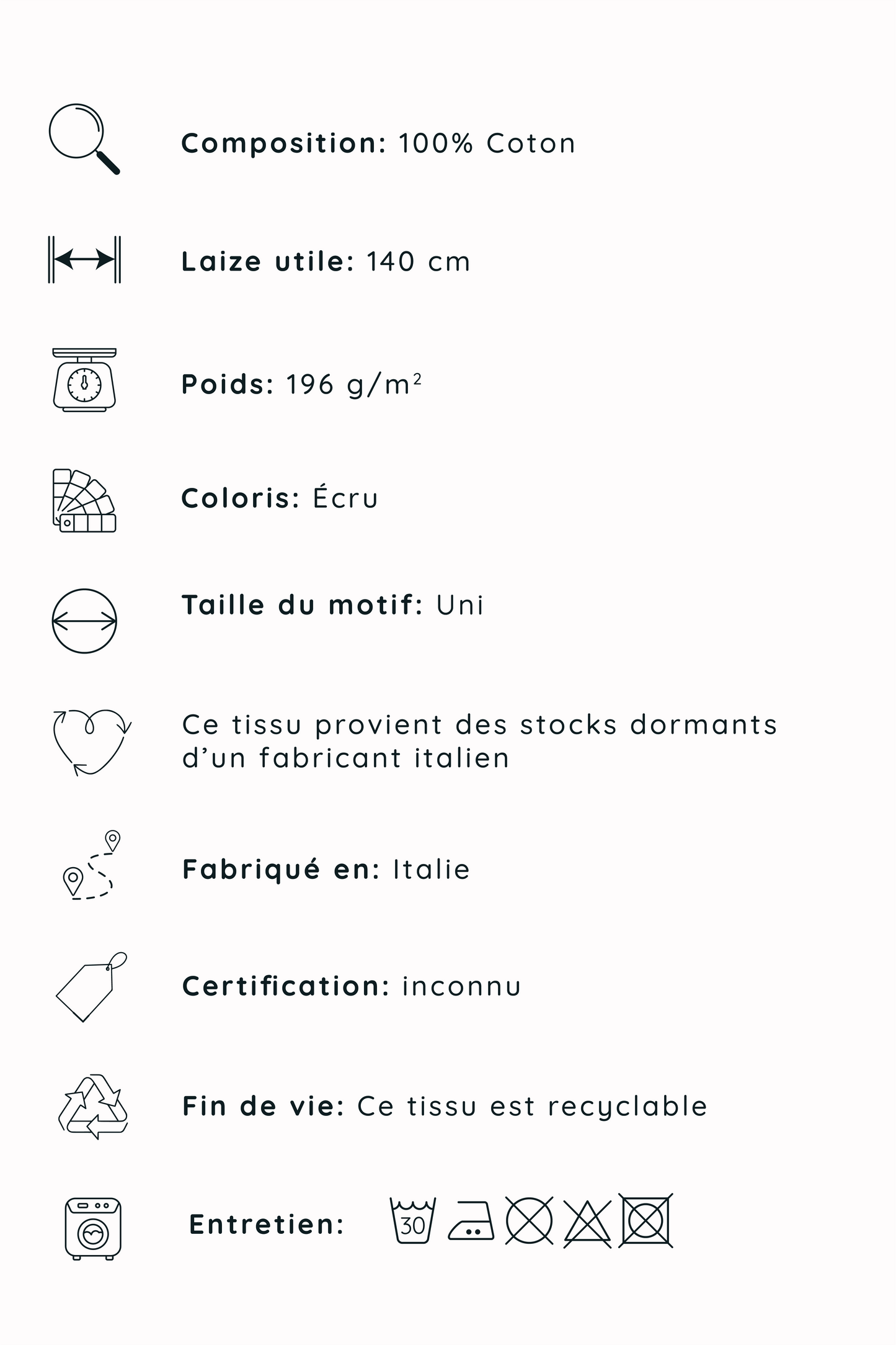 Toile de coton unie - Écru
