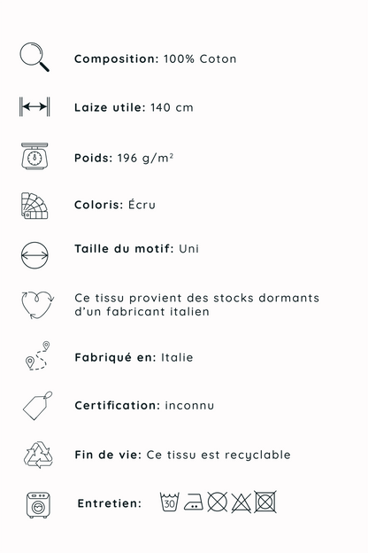 Toile de coton unie - Écru