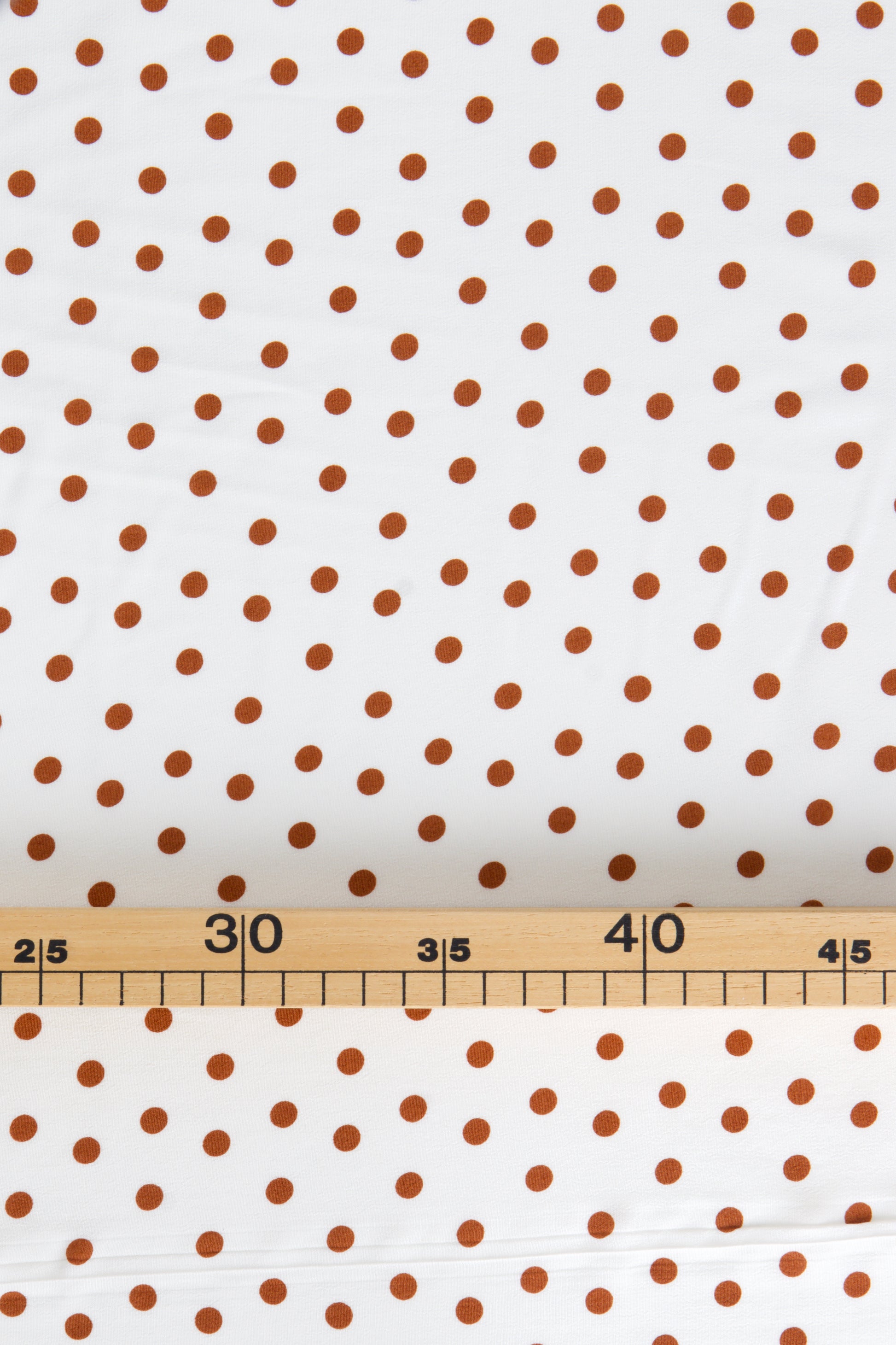 Muremure, tissu crêpe fluide et opaque pour couture, imprimé pois marron et écru