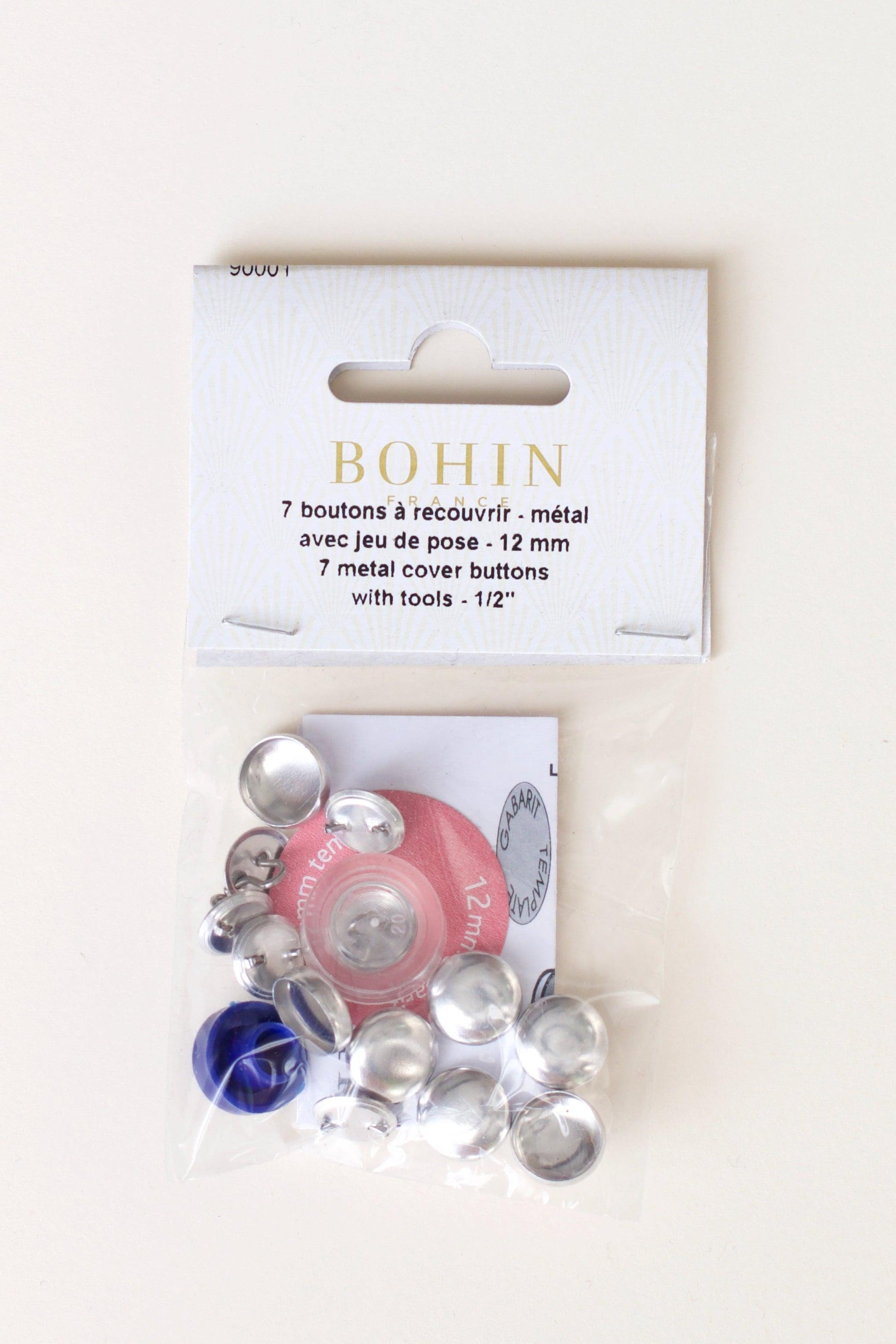 Lot de 7 boutons à recouvrir en métal, avec outil, 12 mm - Bohin - Muremure mercerie