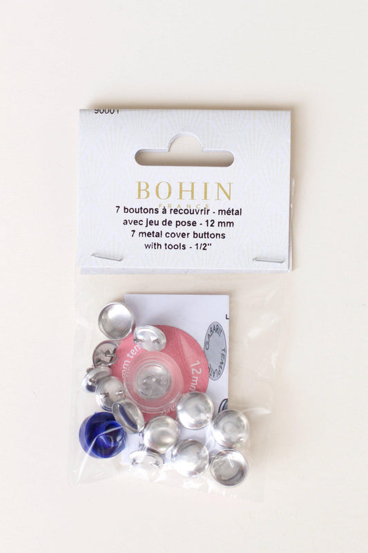 Lot de 7 boutons à recouvrir en métal, avec outil, 12 mm - Bohin - Muremure mercerie