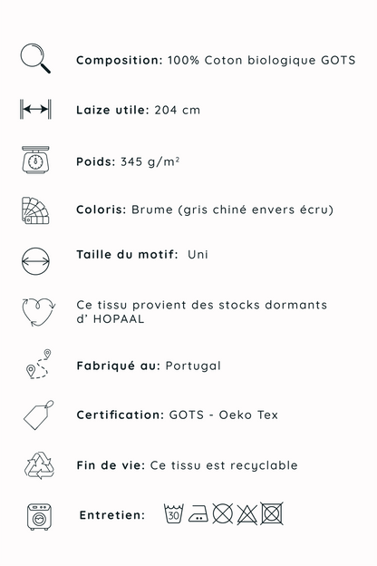 Molleton de coton bio - Gris Brume
