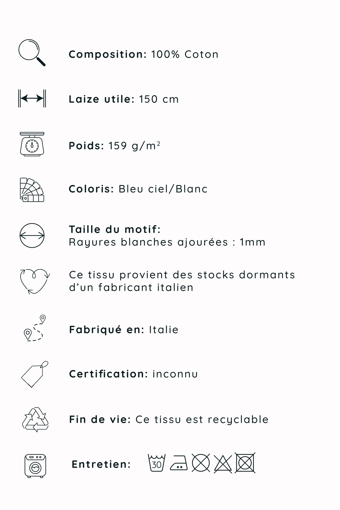 Popeline de coton à rayures ajourées - Bleu et blanc