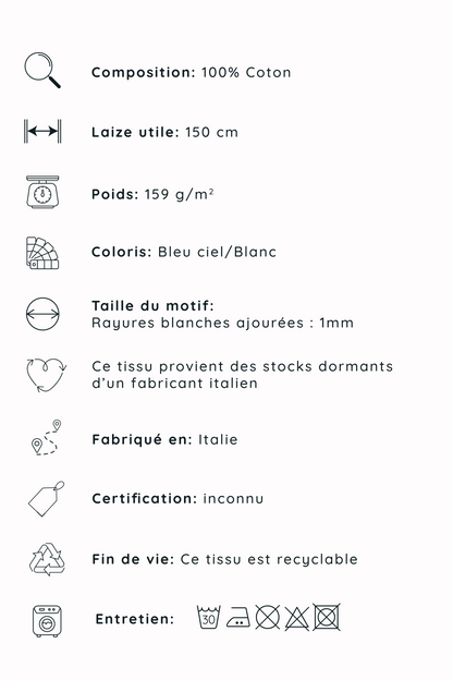 Popeline de coton à rayures ajourées - Bleu et blanc