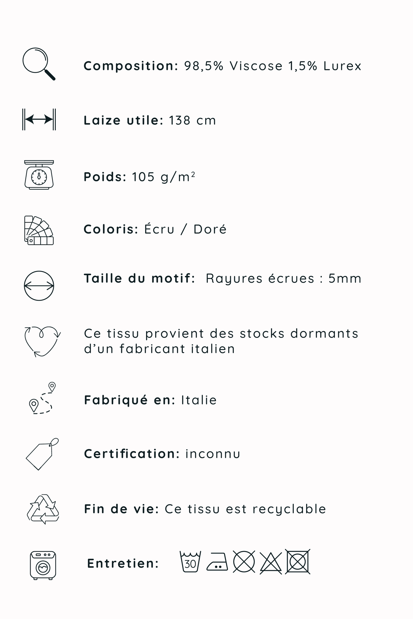 Popeline de viscose à rayures dorées - Écru