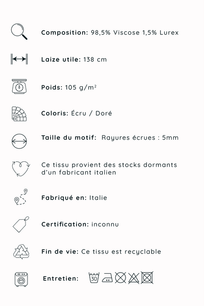 Popeline de viscose à rayures dorées - Écru