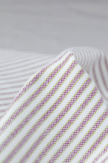 tissu en coton à rayures vert matcha/vert mousse et blanc et lilas pour coudre top, haut, chemise. 
muremure-mercerie poéthique