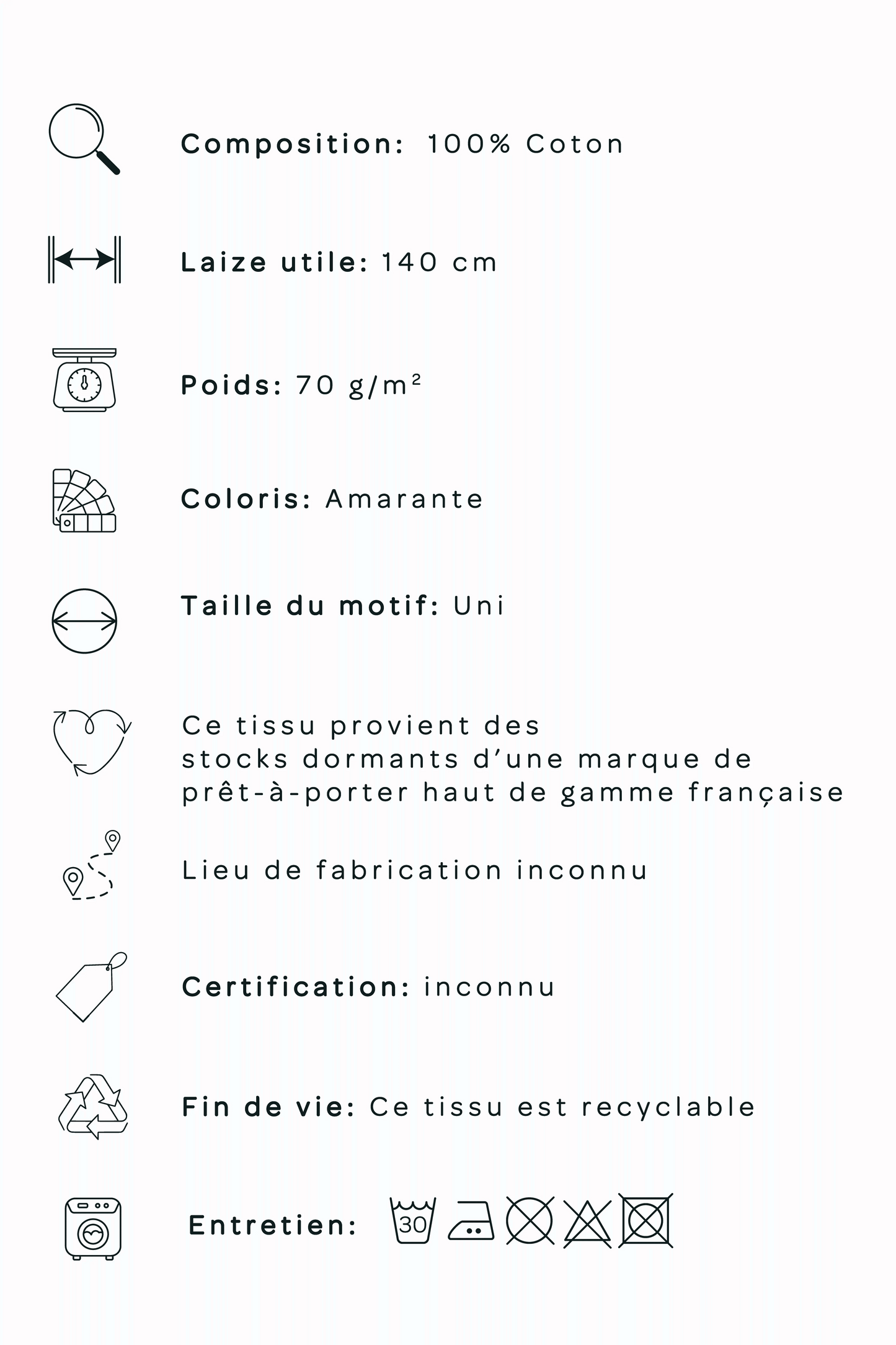 Composition et traçabilité - Batiste de coton -Bordeaux Muremure-mercerie