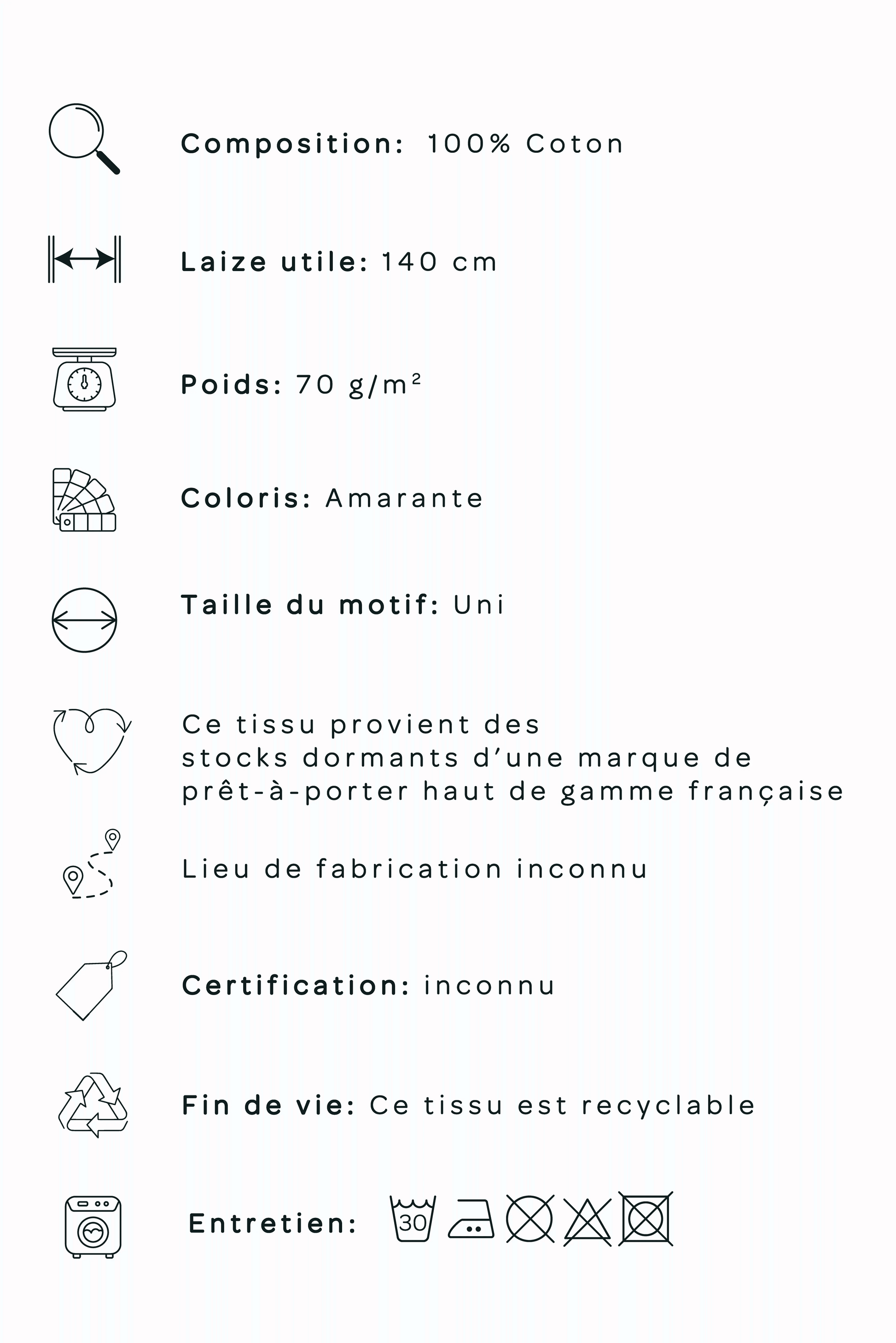 Composition et traçabilité - Batiste de coton -Bordeaux Muremure-mercerie
